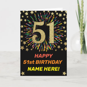Carte Rainbow Firework 51st Happy Birthday Black & Gold