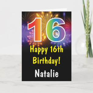 Carte Rainbow Fireworks colorée 16e anniversaire