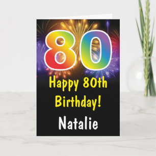 Carte Rainbow Fireworks colorée 80e anniversaire