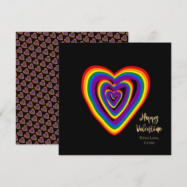 Carte Rainbow Hearts Motif LGBTQ Saint Valentin (Devant / Derrière)