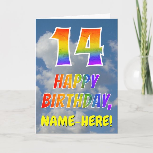 Carte Rainbow Look "14" & "HAPPY BANTHDAY", Nuages, Sky (Devant)