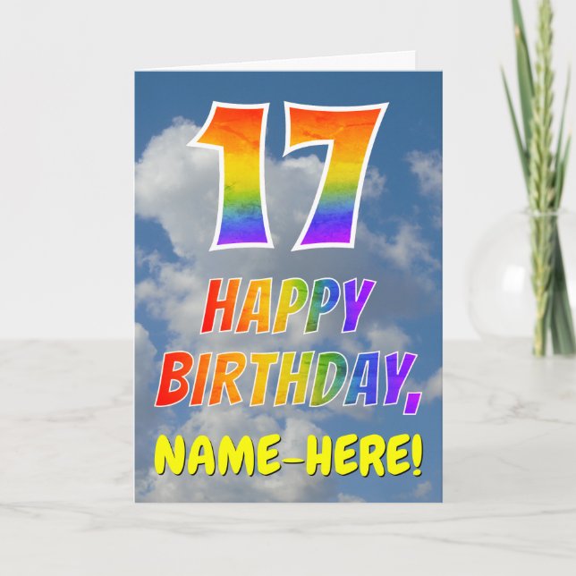Carte Rainbow Look "17" & "HAPPY BANTHDAY", Nuages, Sky (Devant)
