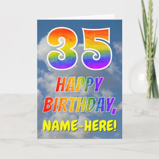 Carte Rainbow Look "35" & "HAPPY BANTHDAY", Nuages, Sky (Devant)