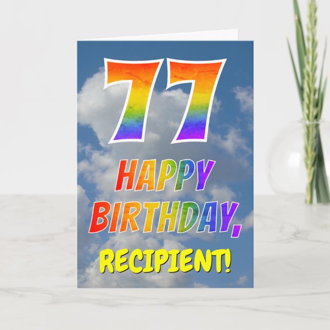 Carte Rainbow Look "77" & "HAPPY BANTHDAY", Nuages, Sky (Devant)