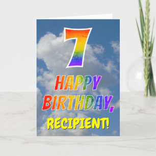 Carte Rainbow Look "7" & "HEUREUX ANNIVERSAIRE", Nuages,