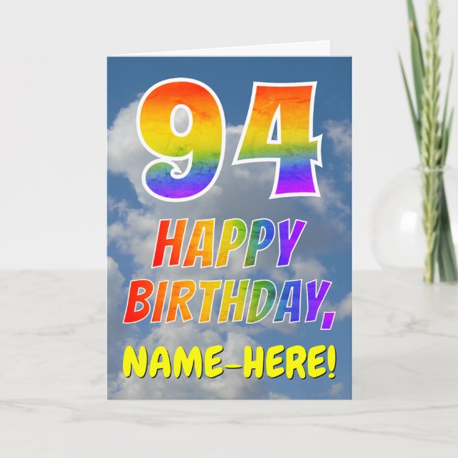 Carte Rainbow Look "94" & "HAPPY BANTHDAY", Nuages, Sky (Devant)