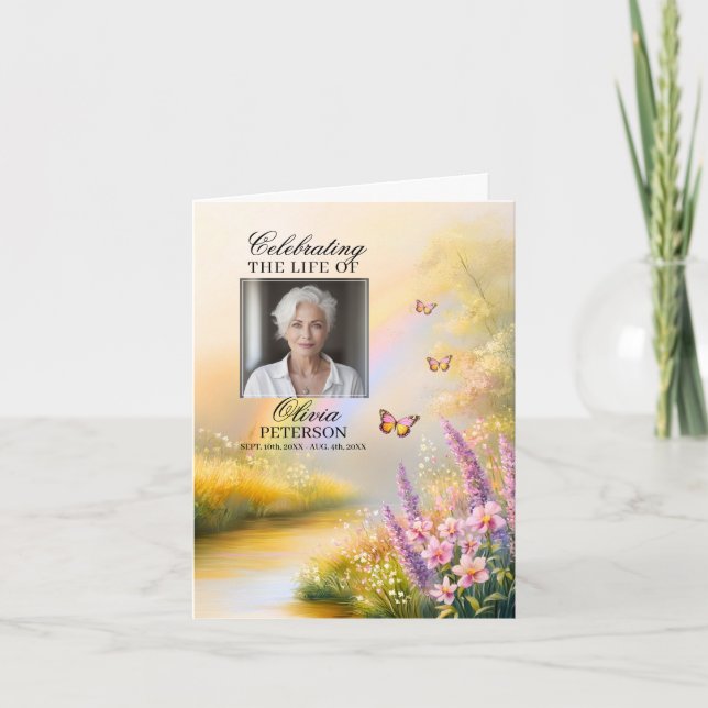 Carte Rainbow Nature Butterflies Funeral PROGRAM | PHOTO (Devant)