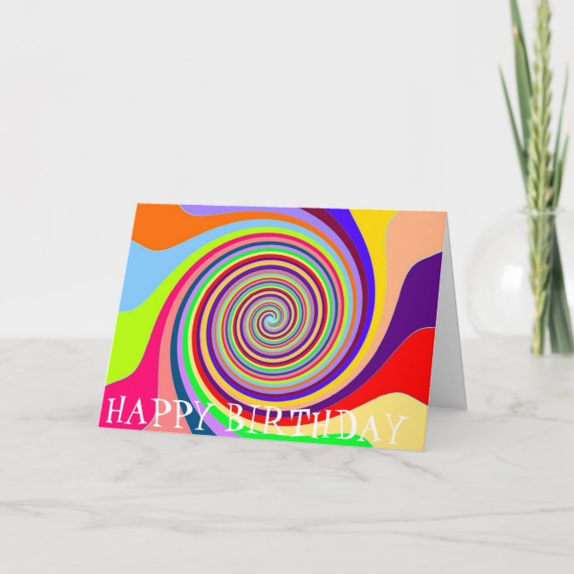 Carte Rainbow rétro anniversaire psychédélique tourbillo (Devant)