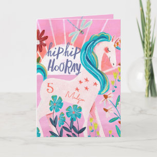 Carte Rainbow Unicorn âge personnalisé rose anniversaire