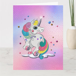 Carte Rainbow Unicorn et Stars Anniversaire
