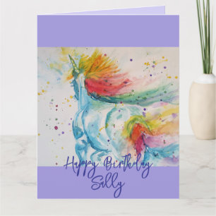 Carte Rainbow Unicorn lilas Watercolor Girls Anniversair