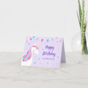Carte Rainbow Unicorn Personnalisé Purple Anniversaire