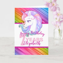 Rainbow Unicorn Pony Girl Birthday Card