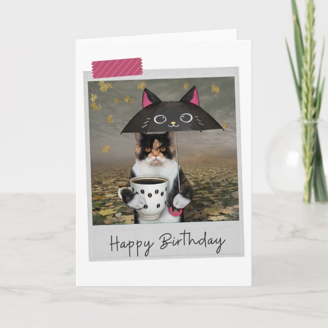 Carte Rainy Day Café Calico Cat Funny Birthday Card (Devant)