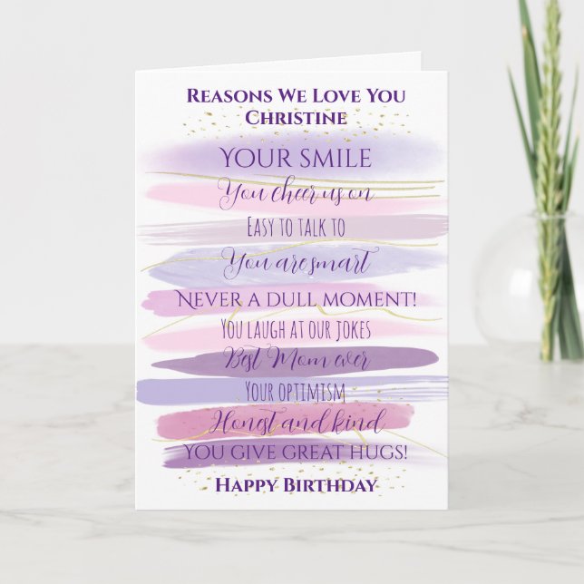 Carte Raisons de l'anniversaire Nous vous aimons Aquarel (Devant)