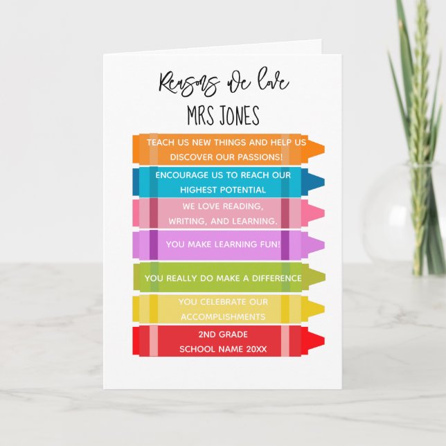 Carte Raisons pour lesquelles nous vous aimons enseignan (Devant)