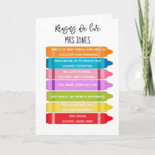 Carte Raisons pour lesquelles nous vous aimons enseignan