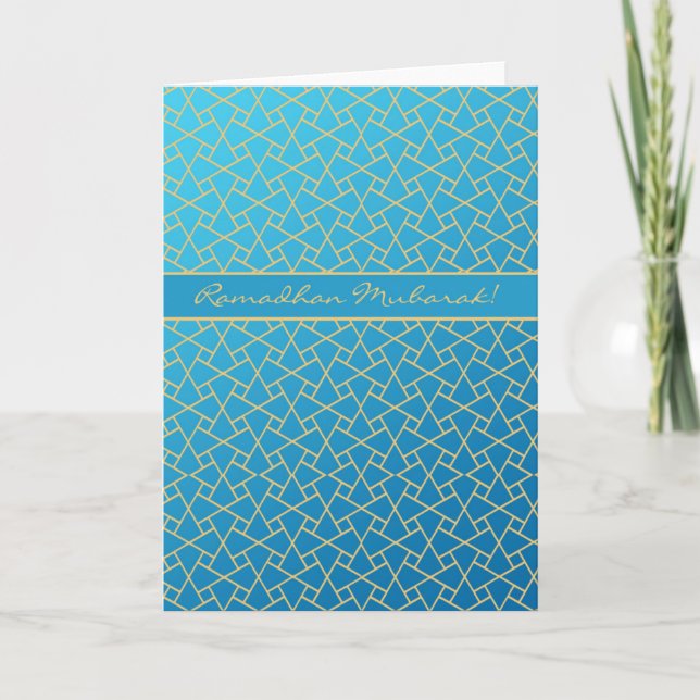 Carte Ramadan bleu et or, Motif islamique (Devant)