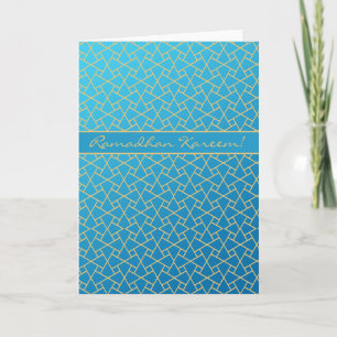 Carte Ramadan bleu et or, Motif islamique