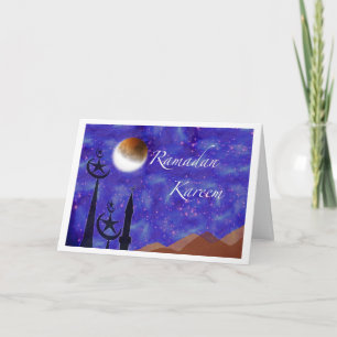 Carte Ramadan Kareem, Crescent Moon et Minarets