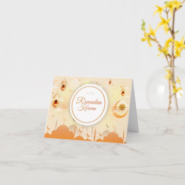 Carte Ramadan Kareem Crescent Mosquée Orange Gold Holida (Fleur jaune)