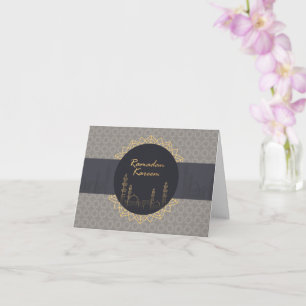 Carte Ramadan moderne Kareem Mosque Gris Gold Holiday