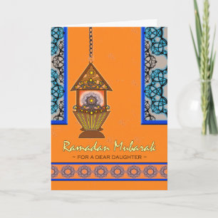 Carte Ramadan Moubarak, fille, lanterne de Fanoos