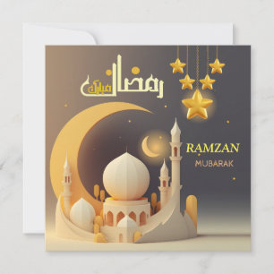 Carte Ramzan Mubarak Typographie Mosquée & Croissant Dor