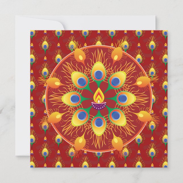 Carte Rangoli de plumes de paons sur le motif (Devant)