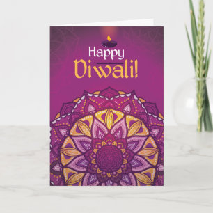 Carte Rangoli ornemental pourpre de diwali heureux