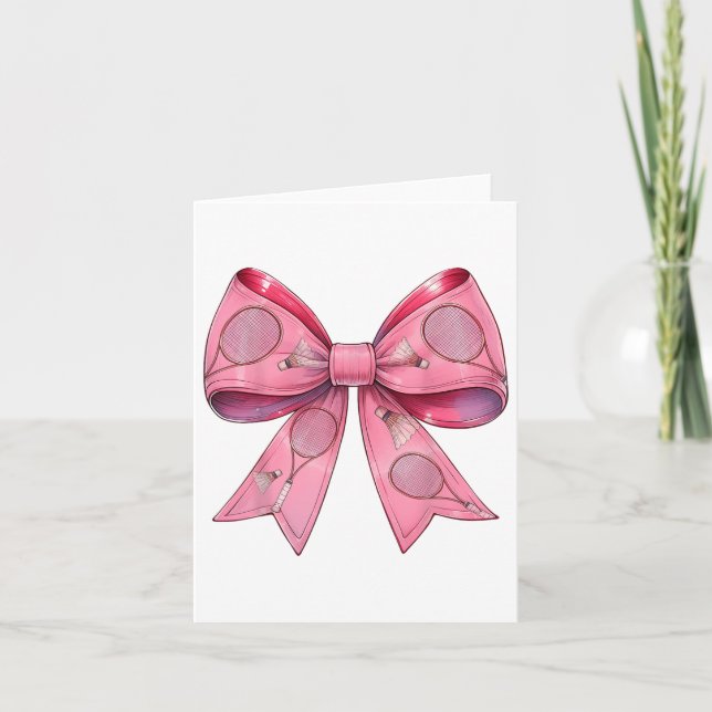 Carte Raquette de badminton à ruban rose noeud coquette  (Devant)