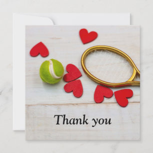 Carte Raquette de tennis et balle avec amour coeur rouge