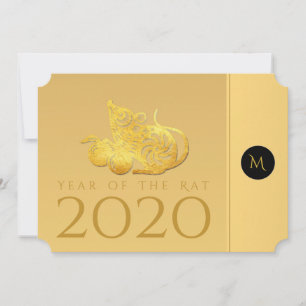 Carte Rat Année 2020 fruits Élégant Monogram Party Card