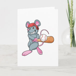 Carte Rat au baseball avec batte et casque de baseball