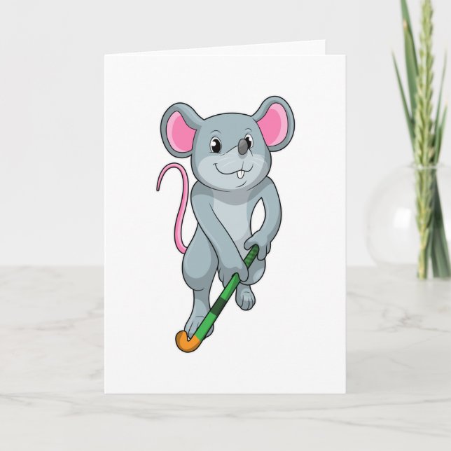 Carte Rat au hockey avec une batte de hockey (Devant)
