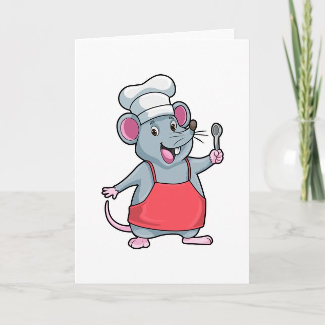 Carte Rat en chef avec tablier de cuisine et cuillère (Devant)