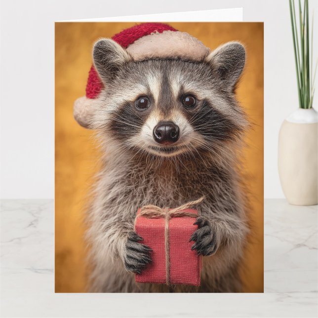 Carte Raton laveur adorable avec un chapeau de Père Noël (Devant)