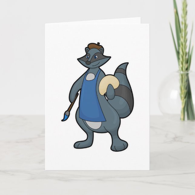 Carte Raton laveur en peintre avec pinceau (Devant)