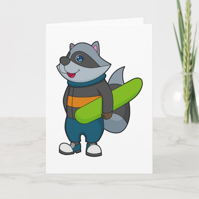 Carte Raton laveur en snowboardeur avec planche à neige (Devant)