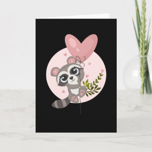 Carte Raton laveur Kawaii avec ballon pour la Saint-Vale