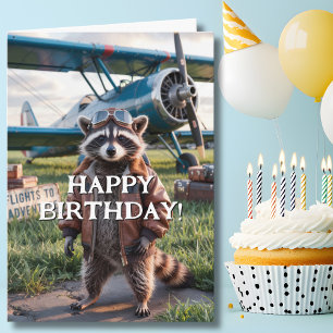 Carte Raton laveur pilote d'anniversaire & Photo d'avion