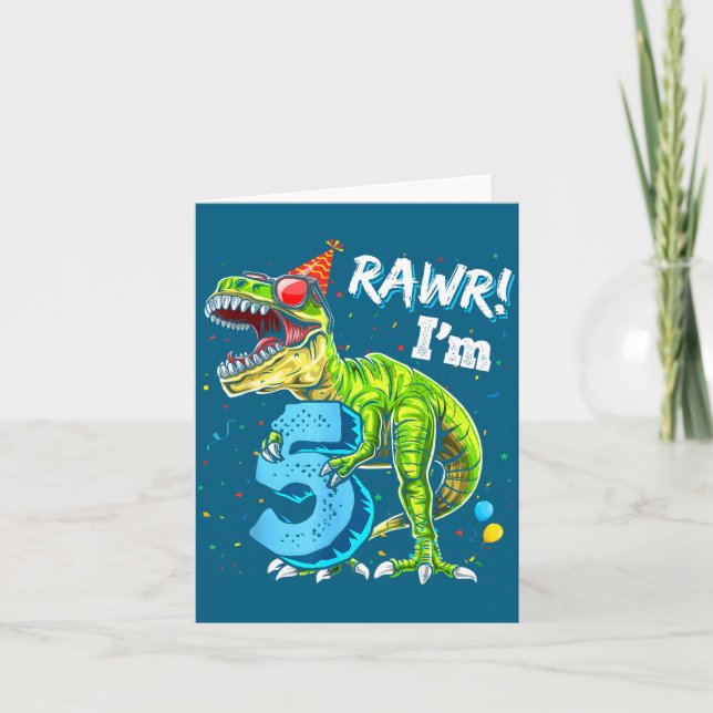 Carte Rawr I'm 5 5th Birthday T Rex Dinosaur Funny Party (Devant)