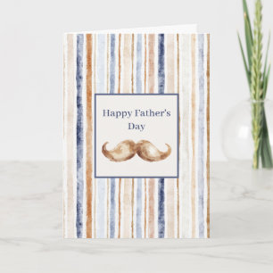Carte Rayures Bleu Marron Crème Moustache Fête des Pères