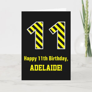 Carte Rayures noires et jaunes "11"; 11e anniversaire + 