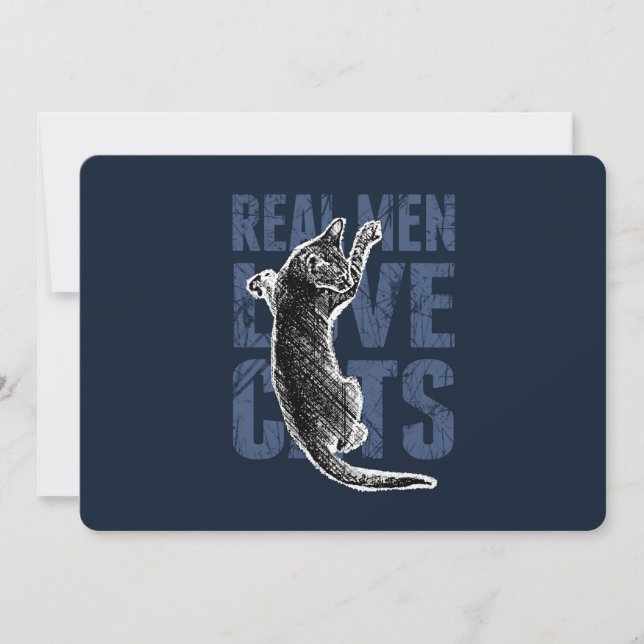 Carte Real Men Love Chats sur acier bleu (Devant)