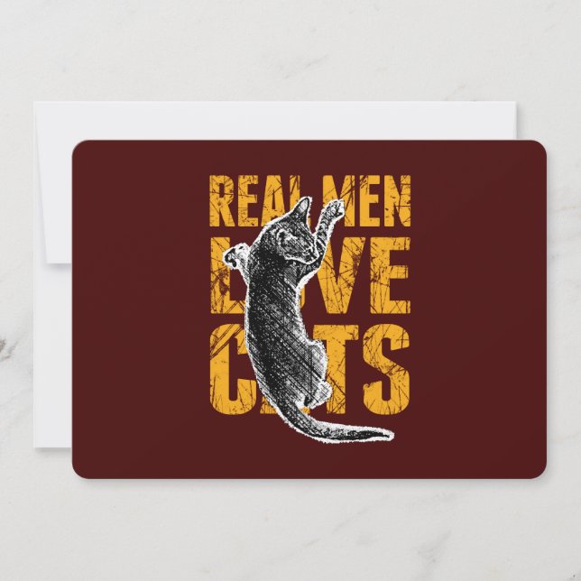 Carte Real Men Love Chats sur rouge bordeaux (Devant)