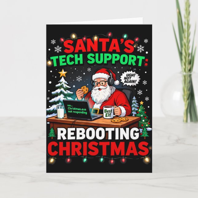 Carte Rebooting Funny Santa's Tech Support Christmas Com (Devant)