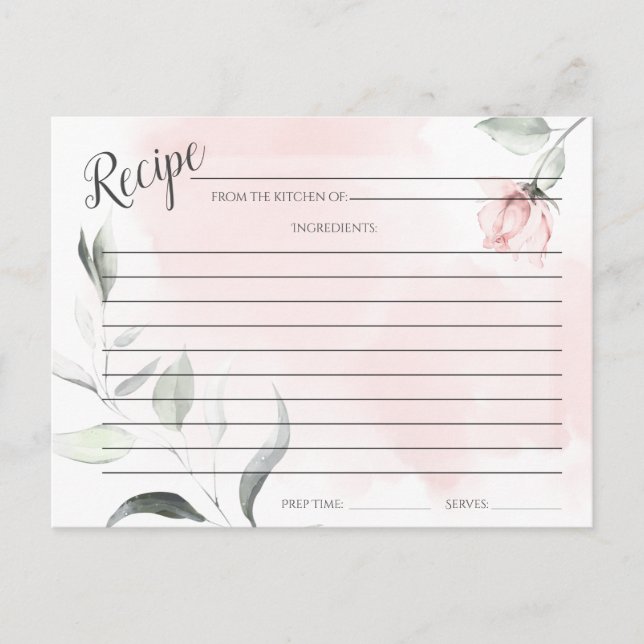 CARTE RECEPE Aquarelle bleu rose Rose sauvage (Devant)