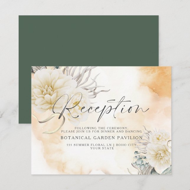 Carte Réception Chic Goldenrod Floral Aquarelle (Devant / Derrière)