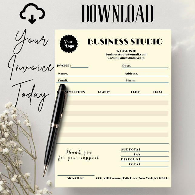 Carte Réception de la facture en marbre de crème Petite  (Cream Marble Invoice Sales Receipt Small Business, Digital file, minimalist, add logo)